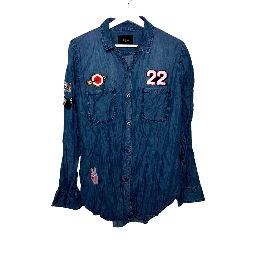 Rails Chambray Patchwork Button Down Shirt - image 3